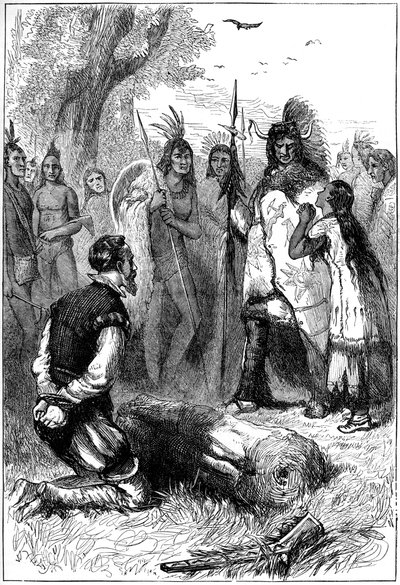 Pocahontas räddade kapten Smiths liv, 1607 c1880 av Unbekannt