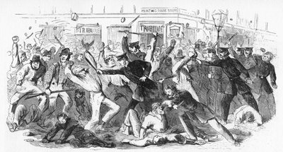 Polisen åtalar upprorsmakare på The Tribune Office, c1860-talet av Unbekannt