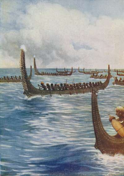 Polynesiska krigskanoter, 1924 av Unbekannt