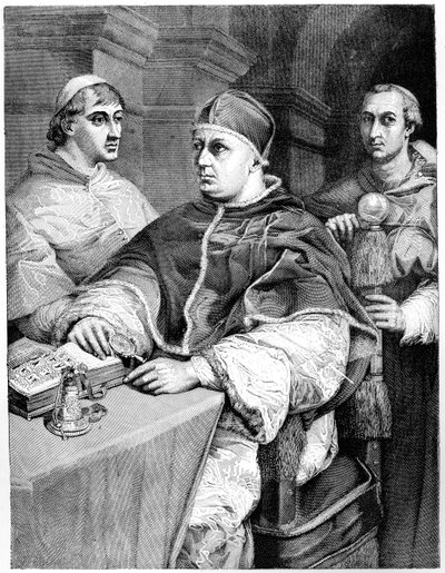 Påven Leo X, Giulio de Medici den blivande påven Clemens VII och kardinal de Rossi, 1882 av Unbekannt