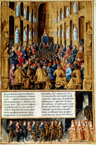 Påven Urban II presiderar över rådet i Clermont, Frankrike, 1095 c1490 av Unbekannt