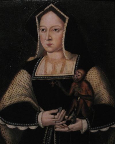 Porträtt av Katarina av Aragonien, med sin husdjursapa Kopia efter Lucas Horenbout, ca 1530 av Unbekannt