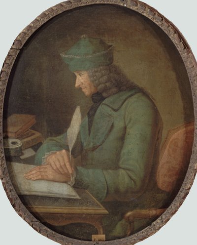 Porträtt av Francois Marie Arouet de Voltaire 1694-1778, i hans arbetsrum, 2:a hälften av 1700-talet. av Unbekannt