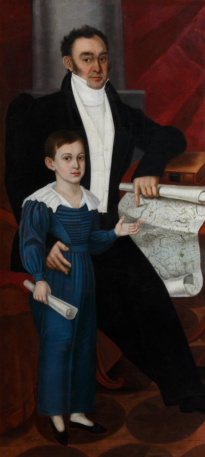 Porträtt av Konstantin Rogal-Levitsky med sonen Philipp, ca. 1830 av Unbekannt