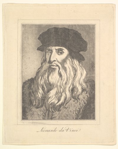 Porträtt av Leonardo da Vinci från Characaturas av Leonardo da Vinci, från Ritningar av Wi..., 1786. av Unbekannt