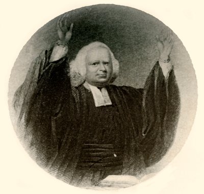Porträtt av pastor George Whitefield i klänning och peruk buren i New England, c1750, 1937. av Unbekannt