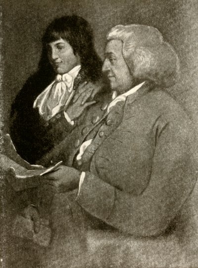 Porträtt av Samuel Shoemaker, i bobwig, och hans son, 1789, 1937. av Unbekannt