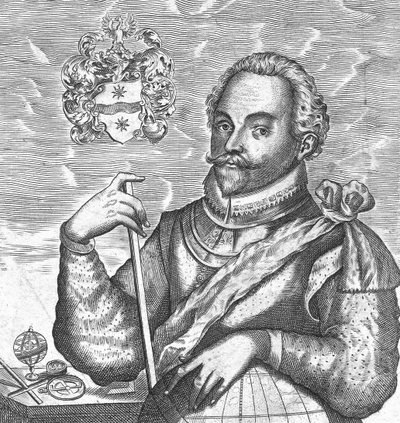 Porträtt av Sir Francis Drake. Frontispice från The World Encompassed, 1628 av Unbekannt