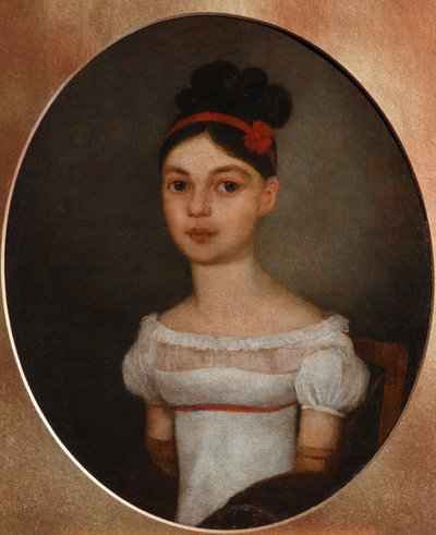 Porträtt av Yelizaveta Fyodorovna Ozerova, född Zagryazyskaya 1800-1885, ca. 1815 av Unbekannt