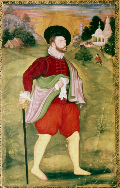Porträtt av en europeisk, Mughal-skola, Akbar-perioden, sent 1500-tal av Unbekannt