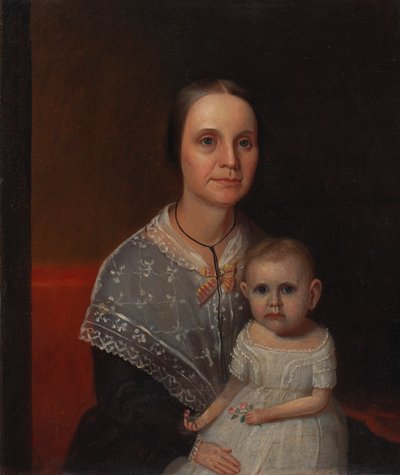 Porträtt av en mor och ett barn, ca. 1850. av Unbekannt