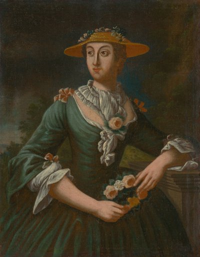  Portrait of a Woman in a Hat with Flowers av Unbekannt