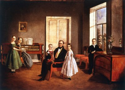 Porträtt av en familj i en interiör, ryska, c1840 av Unbekannt