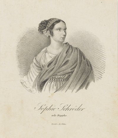 Porträtt av sångerskan och skådespelerskan Sophie Schröder 1781-1868 som Sappho, 1833. av Unbekannt