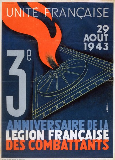 Affisch för 3-årsdagen av grundandet av Legion Francaise des Combattants, 1943 av Unbekannt