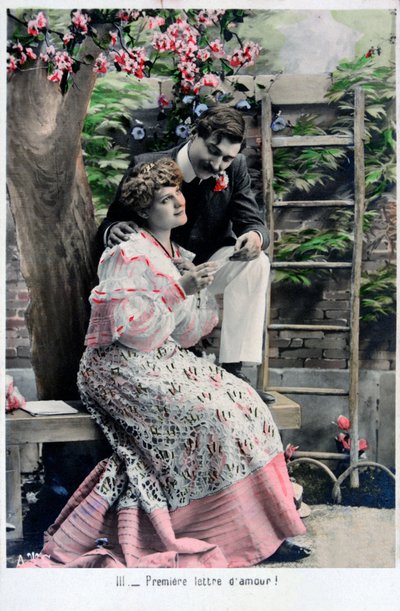 Premiär kärleksbrev, vintage franskt vykort, c1900 av Unbekannt
