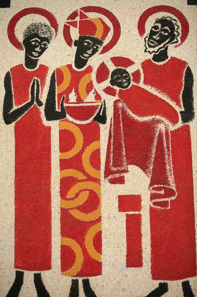 Presentation de Jesus au temple Fresken i Keur Moussa klosterkyrkan designades och målades 1963 av Dom Georges Saget, Keur Moussa, Senegal av Unbekannt