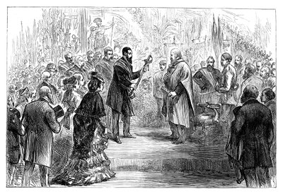 Presentation av ett svärd för Giuseppe Garibaldi i Crystal Palace, 1864 sent 1800-tal av Unbekannt
