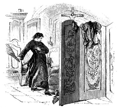 Präst piskar en ångerfull med en björk, c1876 av Unbekannt