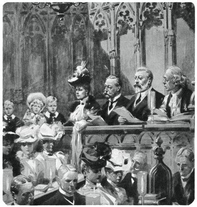 Prins Albert vid klostrets tacksägelsegudstjänst för sina föräldrar säker återkomst från Indien, 1906 1937 av Unbekannt