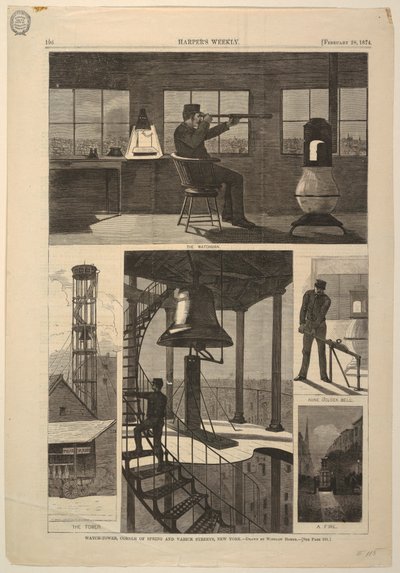 Tryck, Vakttornet, Corner of Spring and Varick Streets, New York, 28 februari 1874 av Unbekannt