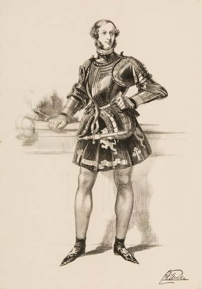 Tryck av William 2nd Earl of Craven i kostym som bärs vid Eglinton Tournament 1839. av Unbekannt