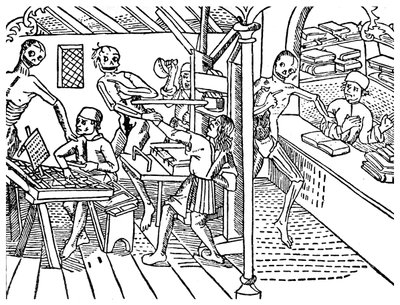 Tryckare trakasserade av skelett, 1499 1956 av Unbekannt