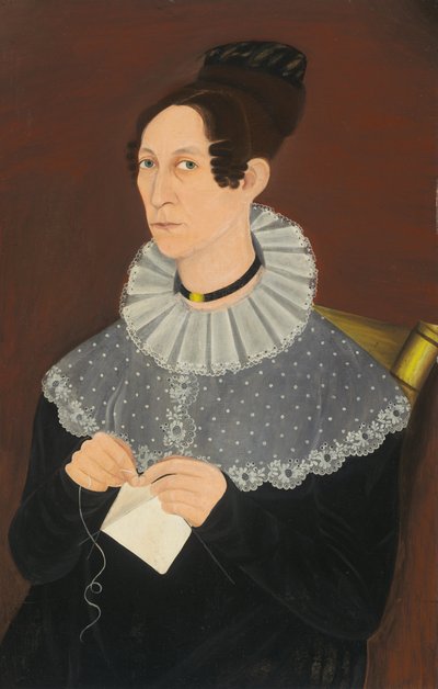 Förmodligen Sarah Cook Arnold Knitting, ca. 1830. av Unbekannt