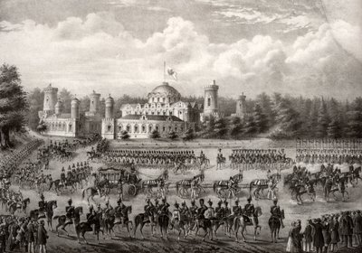 Procession av tsar Nicholas I in i Dormition-katedralen från Petrovsky-palatset under hans kröning 1825, 1826 av Unbekannt