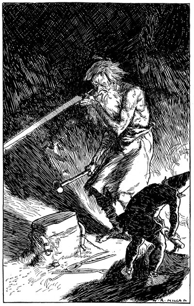 Puck hjälper Wayland, Smith of the Gods, att smida ett svärd, 1909 av Unbekannt