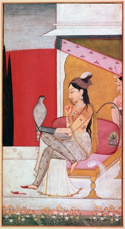 Punjabi illustration av en dam med en hök. av Unbekannt