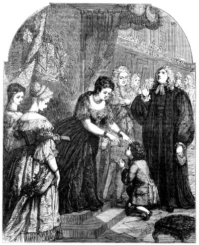 Drottning Anne 1665-1714 rörande unge Samuel Johnson för det onda av Unbekannt