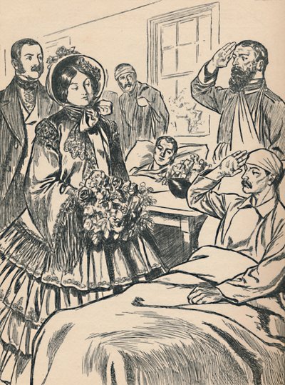 Drottning Victoria besöker sina sårade soldater, c1907 av Unbekannt