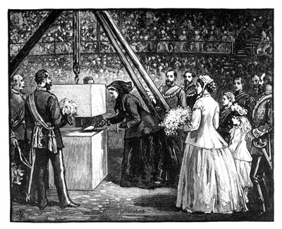 Drottning Victoria lägger grundstenen till Royal Albert Hall, London, 1860-talet av Unbekannt