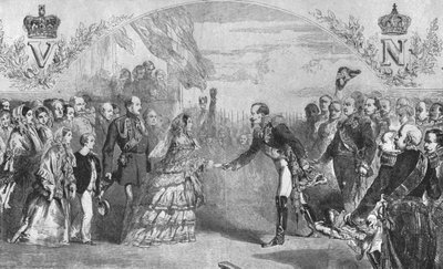 Drottning Victoria mottogs i Boulogne av kejsar Napoleon III., 18 augusti 1855, 1901. av Unbekannt