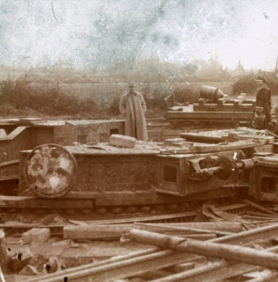 Järnvägsfäste för Big Bertha pistol, c1914-c1918 av Unbekannt
