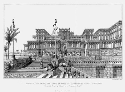 Rekonstruktion av den nordöstra fasaden av Sanheribs palats Kouyunjik, Assyrien, 1853 av Unbekannt
