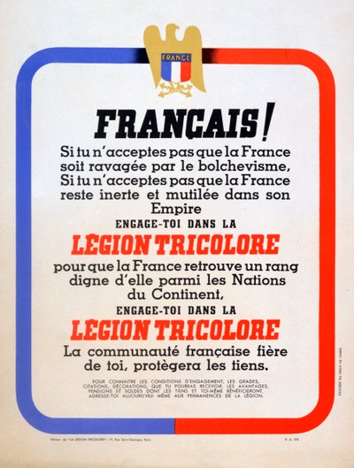Rekryteringsaffisch för Vichy French Légion Tricolore, 1942 av Unbekannt