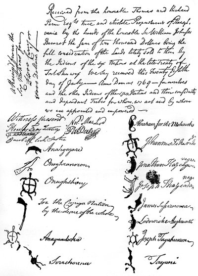 Förminskad faksimil av ett fördrag mellan de brittiska och indianstammarna, 1769, c1880 av Unbekannt