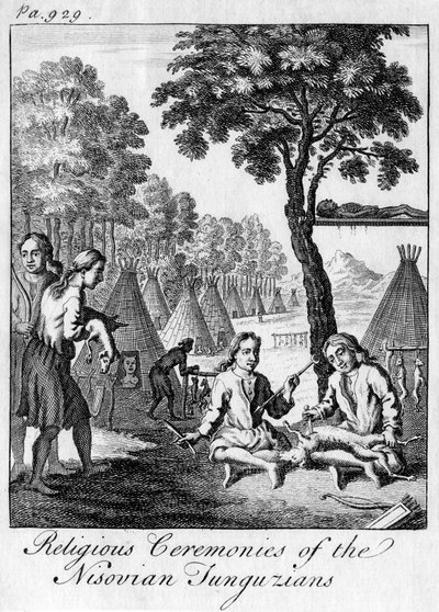 Nisovian Tunguzians religiösa ceremonier, c1748 av Unbekannt