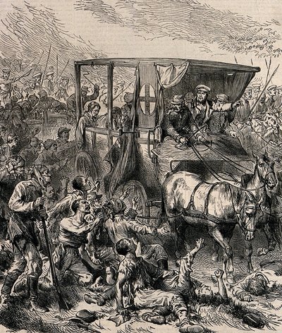 Rädda de sårade ryska soldaterna från slagfältet, ca 1878 av Unbekannt