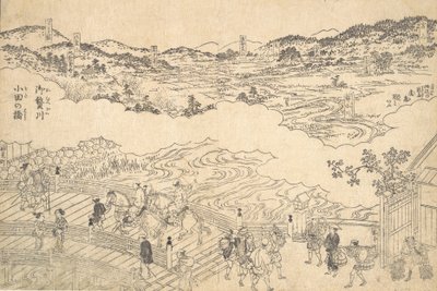 River of Omue och Bridge of Oda, 1700. av Unbekannt