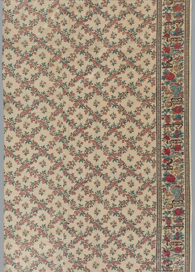 Rulltryckt glaserad chintz med blom- och vasdesign, 1800-tal. av Unbekannt
