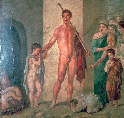 Romersk väggmålning av Theseus efter dödandet av Minotauren, 1:a århundradet av Unbekannt