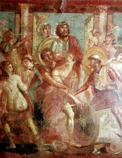 Romersk väggmålning av Akilles som gömmer sig i Scyros, Dioscurihuset, Pompeji av Unbekannt