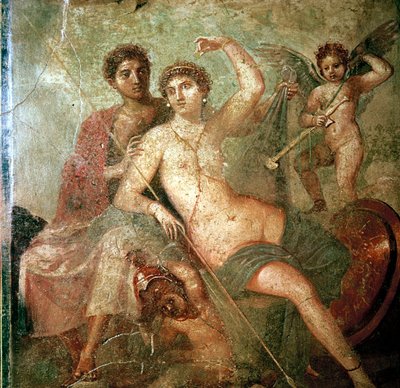 Romersk väggmålning av Amor, Venus och Mars, Pompeji, Italien av Unbekannt