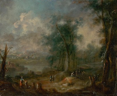 Romantic Landscape with Figural Staffage av Unbekannt