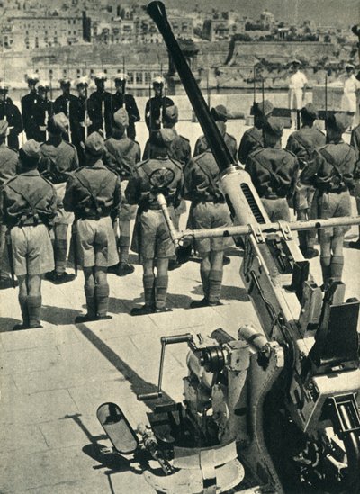 Royal Marines vid paraden som firar det framgångsrika försvaret av Malta, andra världskriget, 1943 1944. av Unbekannt