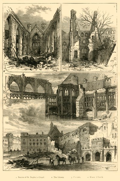 Ruinerna av parlamentets hus, 1881. av Unbekannt