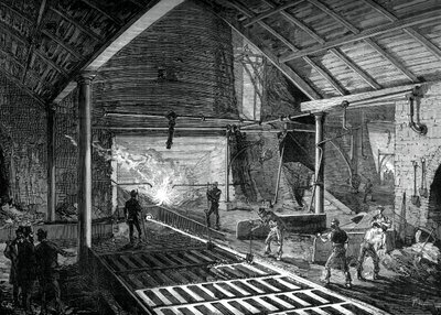 Att köra in det smälta järnet i grisarna, c1880 av Unbekannt